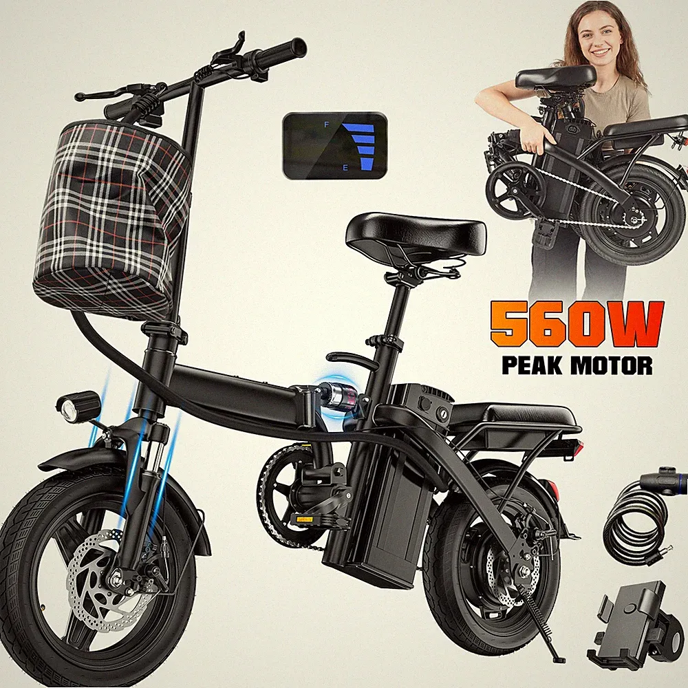 560W Folding Electric Bike for Adults&Teens 14'' Commuting EBike 24MPH e Bicycle