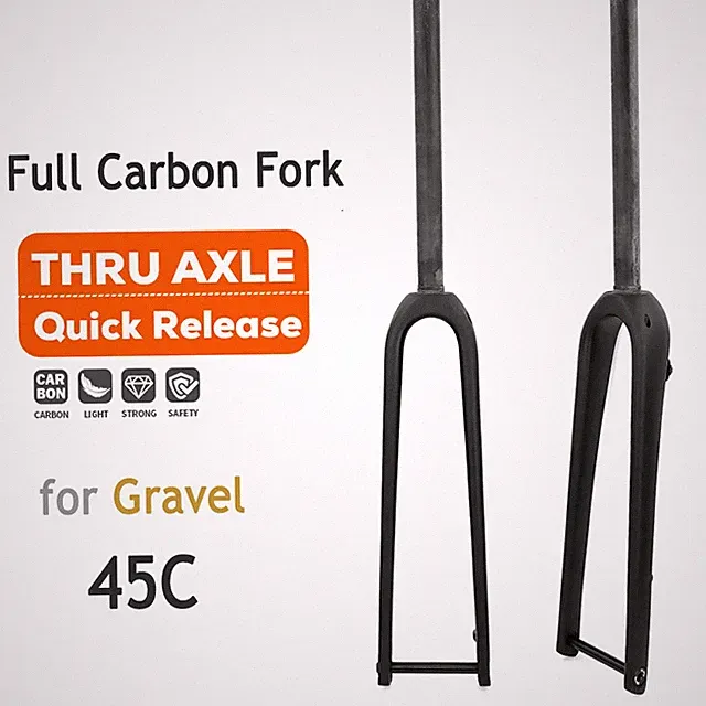 Carbon Fiber Gravel Road Bike Rigid Front Fork 700C Straight Tapered Tube