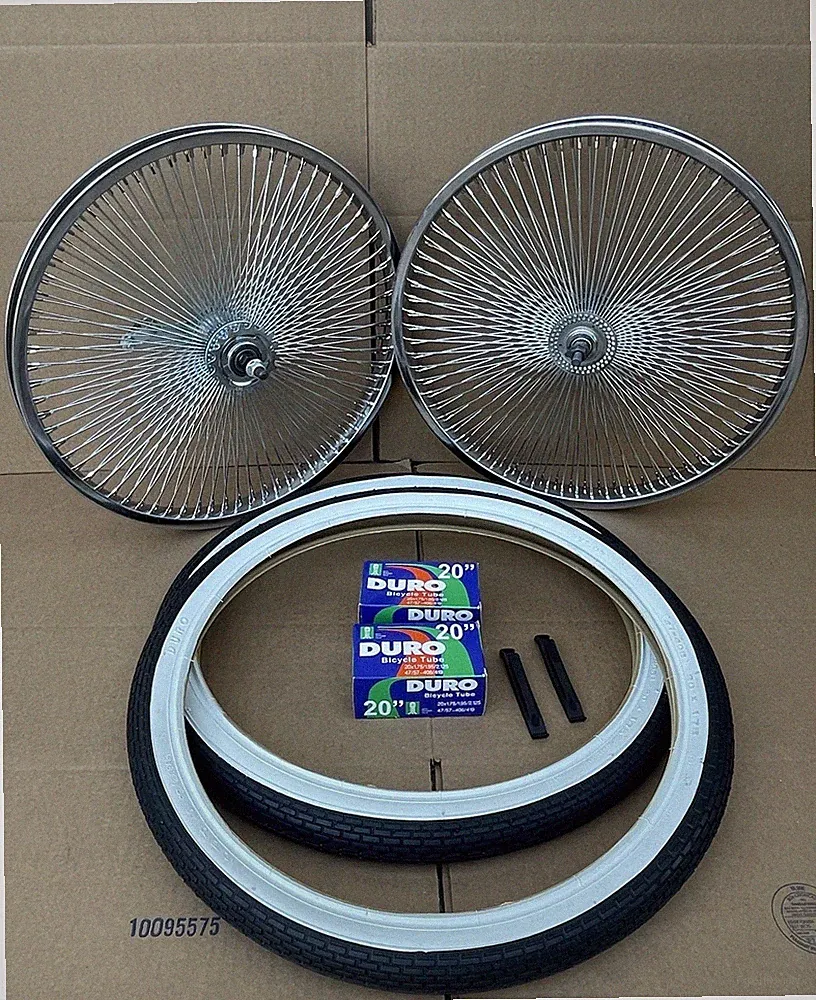 PAIR 20" Vintage Lowrider Bicycle Chrome Wheels Front Back 144 Spoke Tires Tubes
